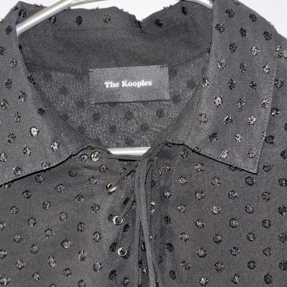 The Kooples Swiss Dot Lace Up Ruffled Layered Blouse Black Size 6 - Picture 2 of 9